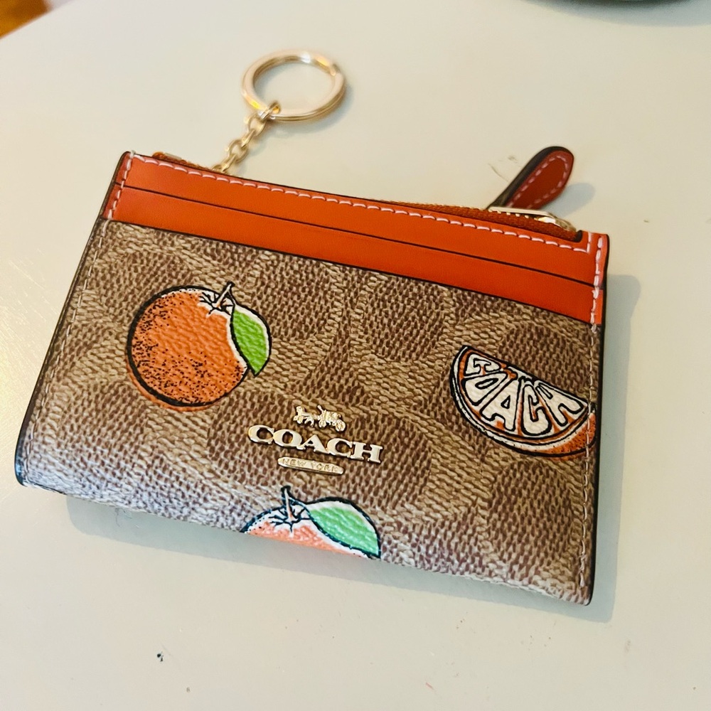 Coach Brown and Orange Card Holder with Fruit Design - Picture 4 of 4